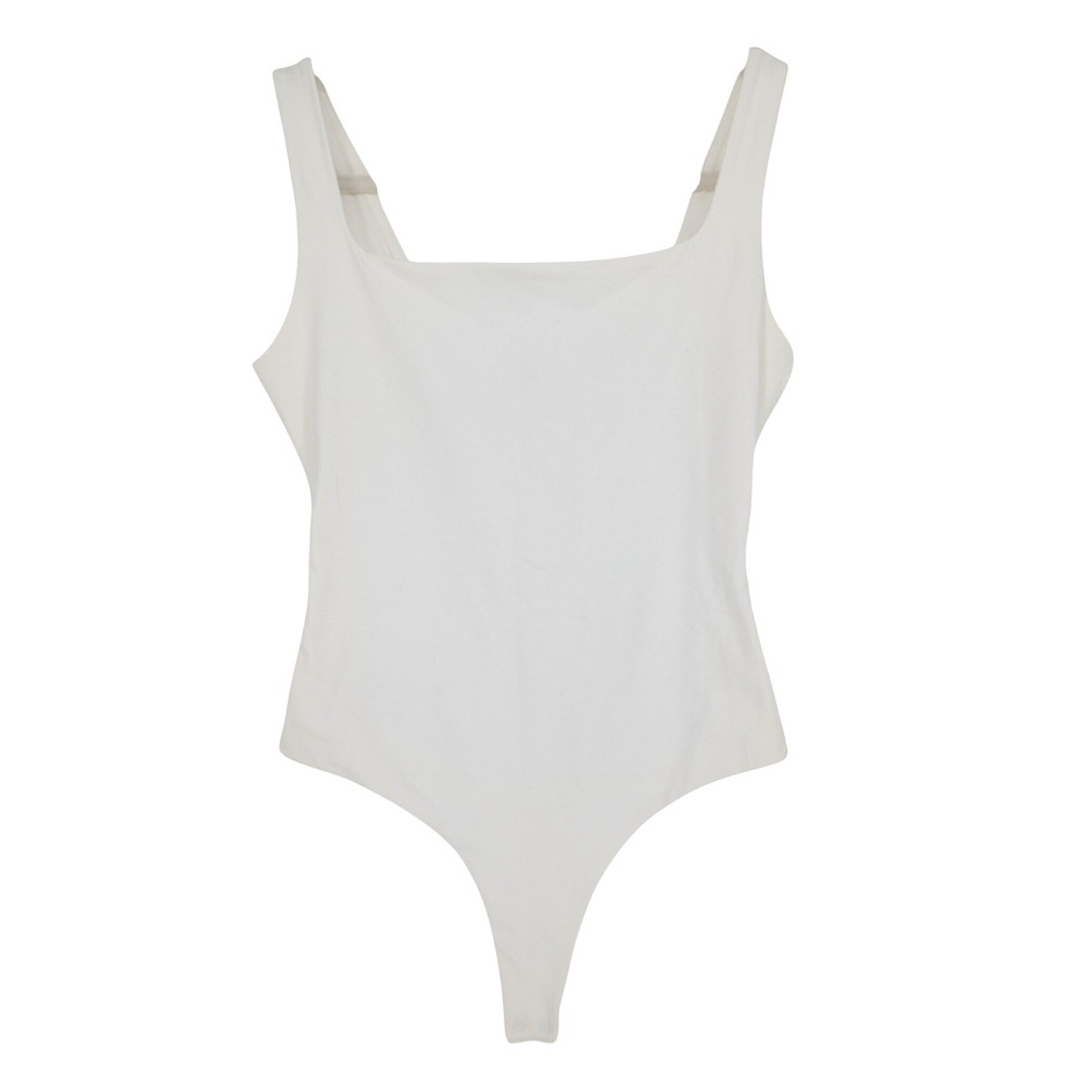 Quince‎ Stretch Cotton Jersey Square Neck Tank Bodysuit Women S White Minimalist